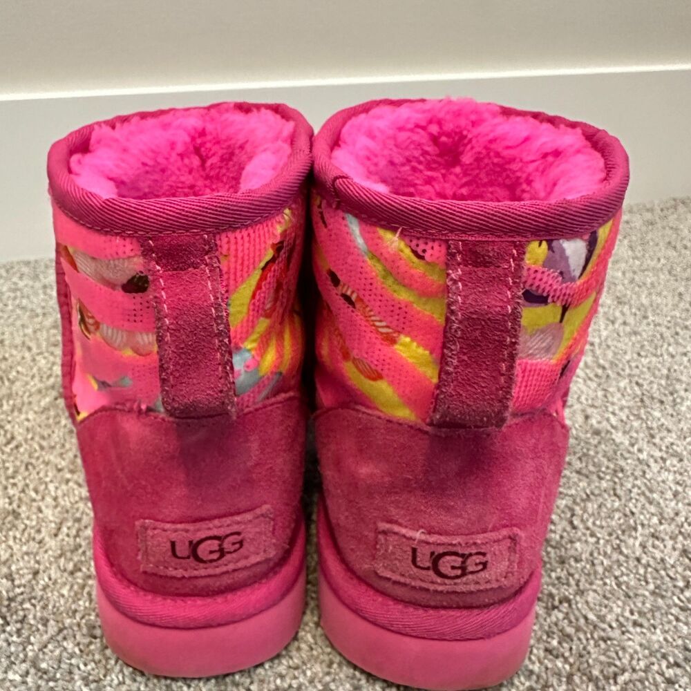 UGG Classic Mini Tiger Flower Sequin Pink Boots 1124951 Women's 8 - Picture 4 of 13